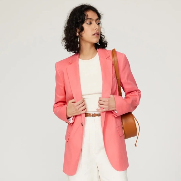 A.L.C. Womens Donovan Blazer Grapefruit Pink Linen Country Club Chic Oversized 2 - Picture 1 of 15
